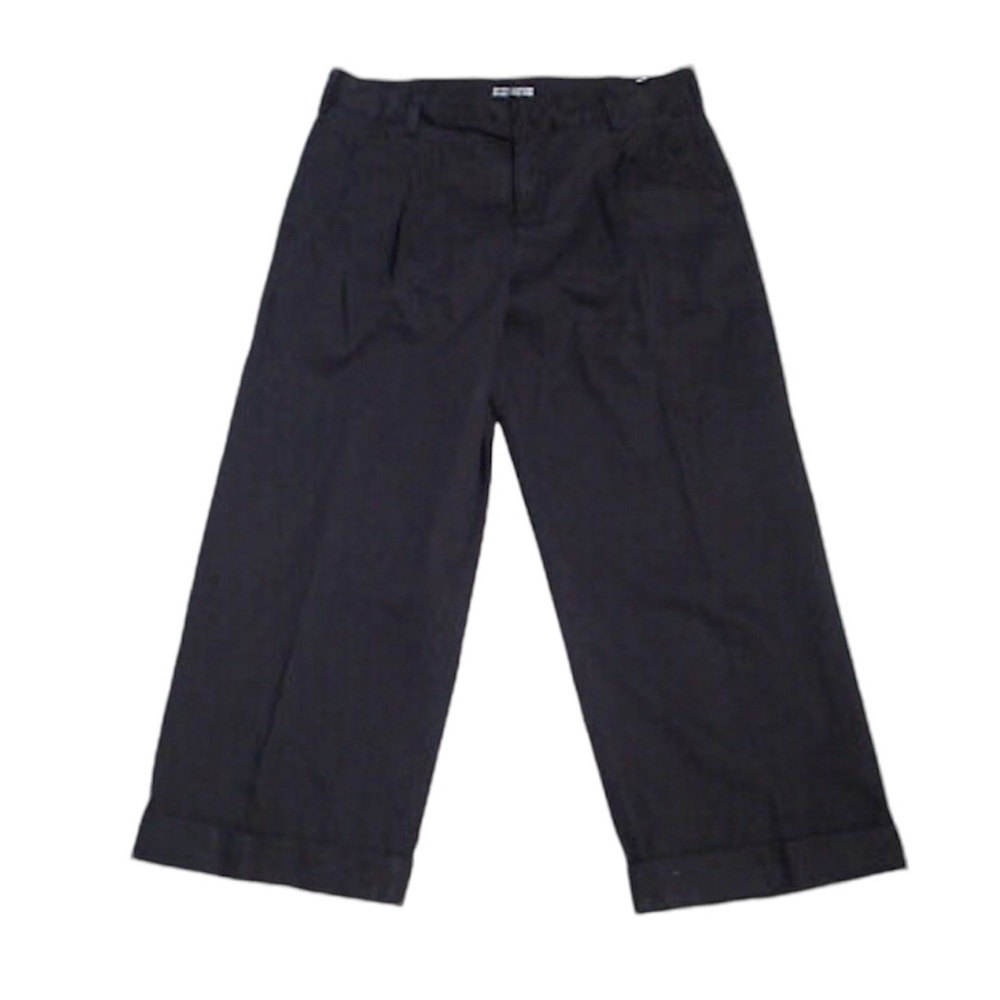VINCE Women’s Cropped Cuffed Pleated Cotton Chino Pants Black Size 4 Designer